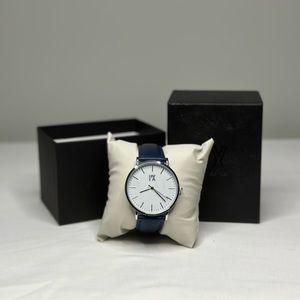 PX Leather Strap Watch, Blue and Silver